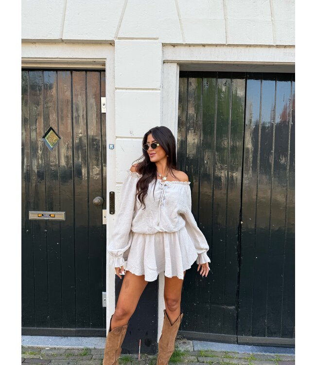 Playsuit Cotton Boho Lace Beige