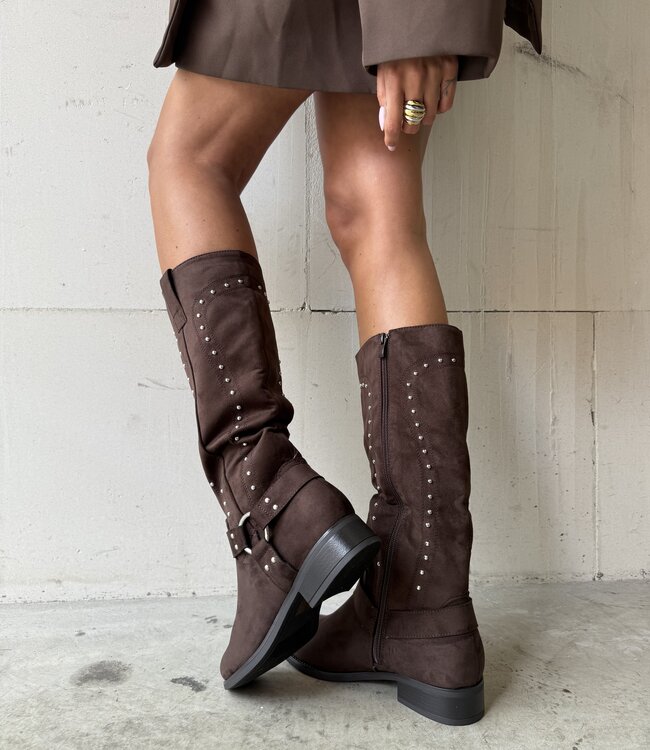 Biker Boots Studs  Brown