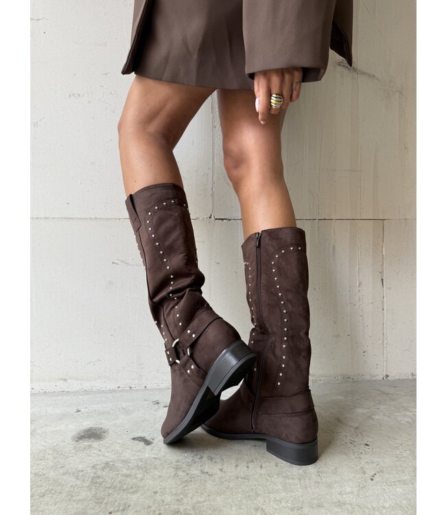Biker Boots Studs  Brown