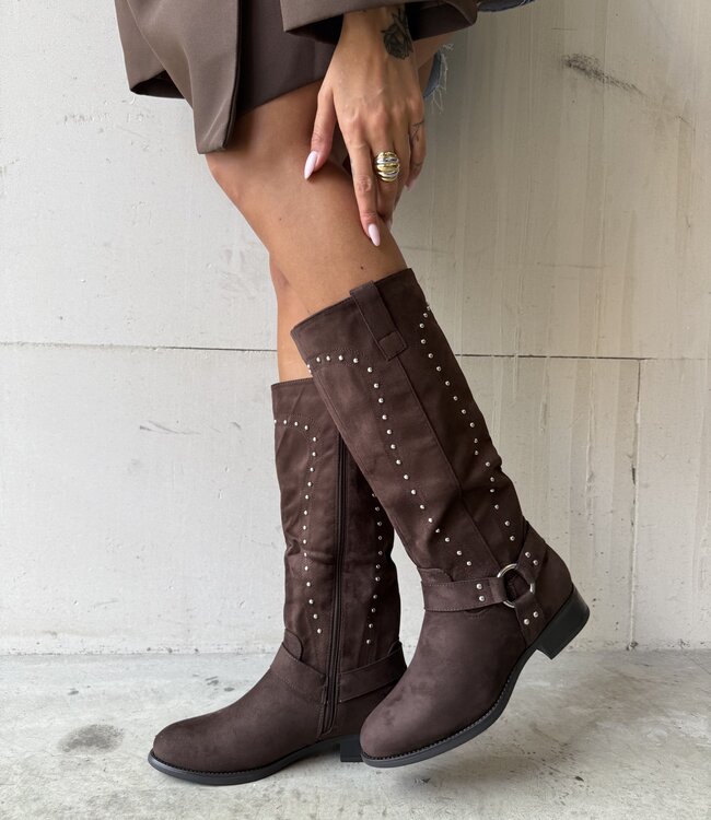 Biker Boots Studs  Brown