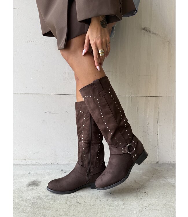 Biker Boots Studs  Brown