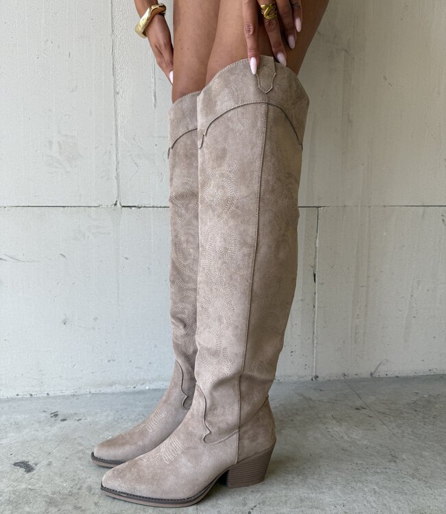 The Knee High Cowboy Boot Beige