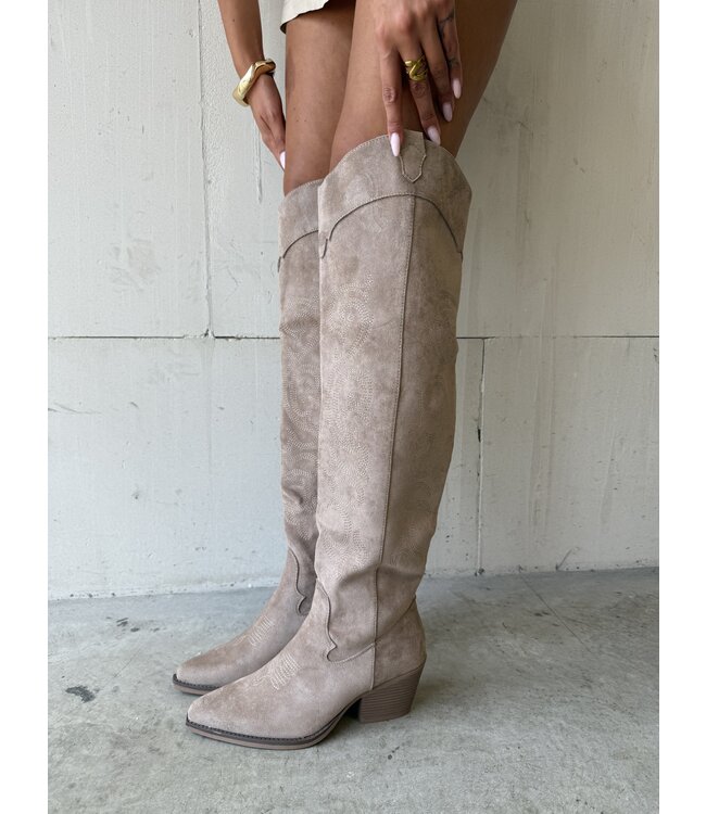 The Knee High Cowboy Boot Beige