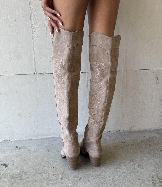 The Knee High Cowboy Boot Beige