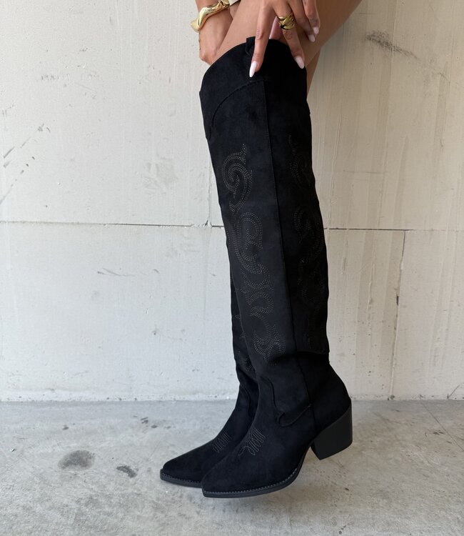 The Knee High Cowboy Boot Black