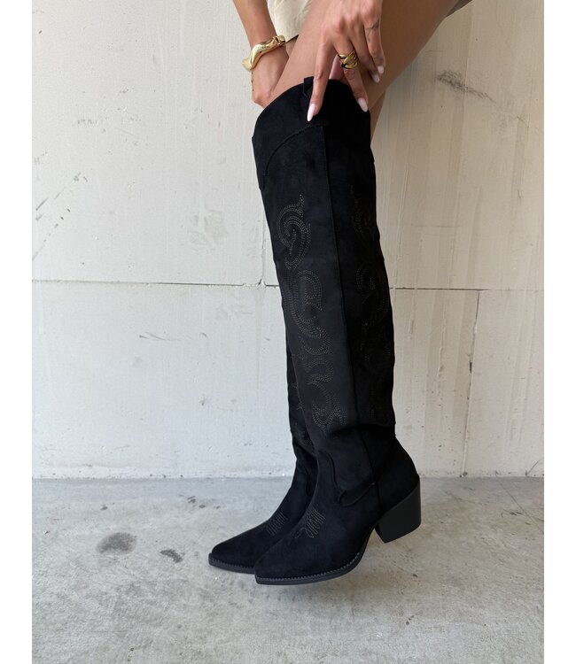 The Knee High Cowboy Boot Black