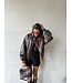 Oversized Brown Fake Leather Bomber