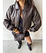 Oversized Brown Fake Leather Bomber