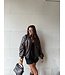 Oversized Brown Fake Leather Bomber