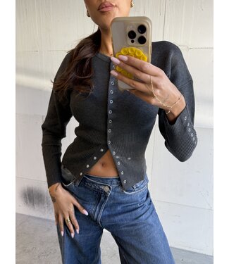 Trui Button Up Dark Grey