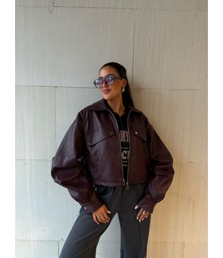 Oversized Riv Leather Jacket Burgundy