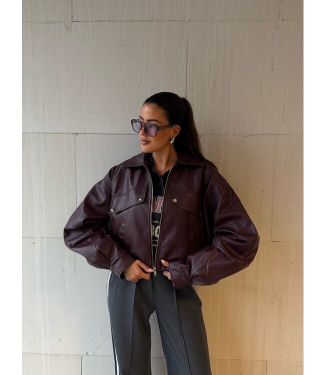 Oversized Riv Leather Jacket Burgundy