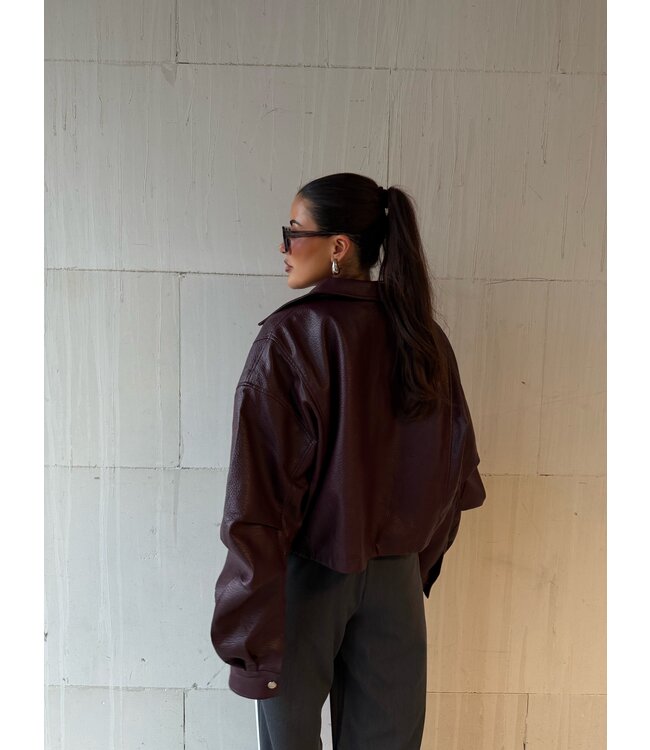 Oversized Riv Leather Jacket Burgundy