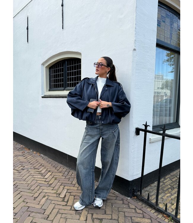 Suede Jacket Navy Blue