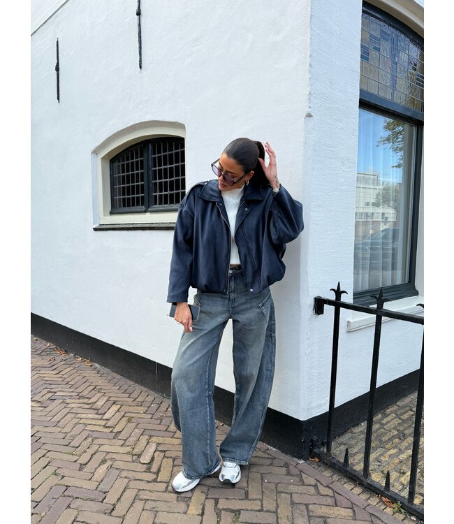 Suede Jacket Navy Blue