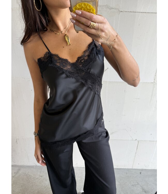 The Satin Top Lace Black