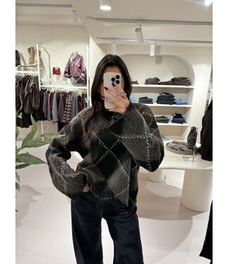 Fluffy Plaid Pullover Taupe