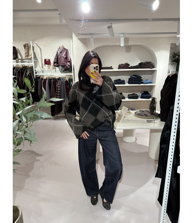 Fluffy Plaid Pullover Taupe