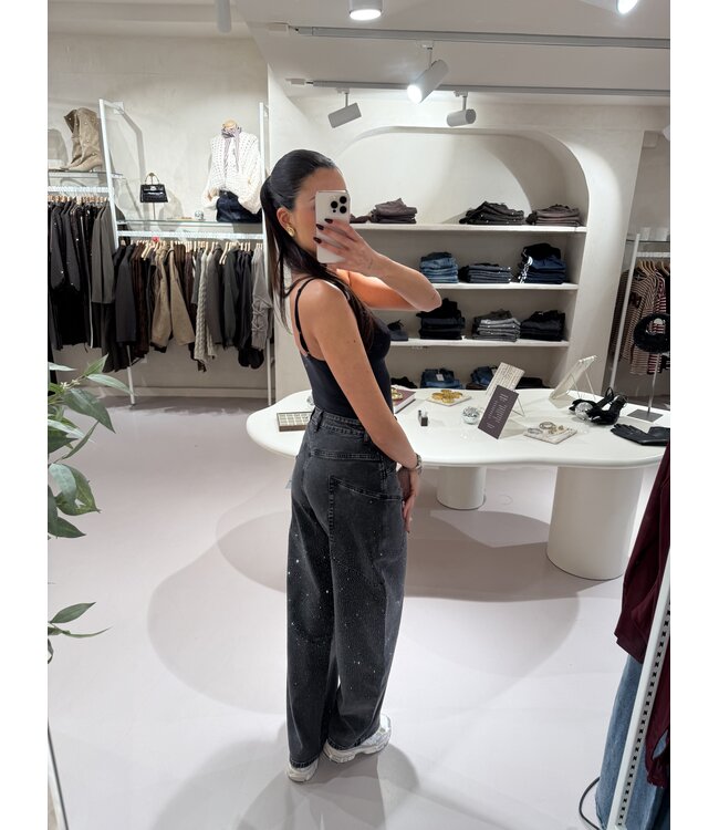 Balloon Jeans Strass Stretch Dark Grey