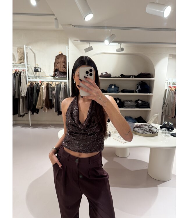Sparkle Halter Top Brown