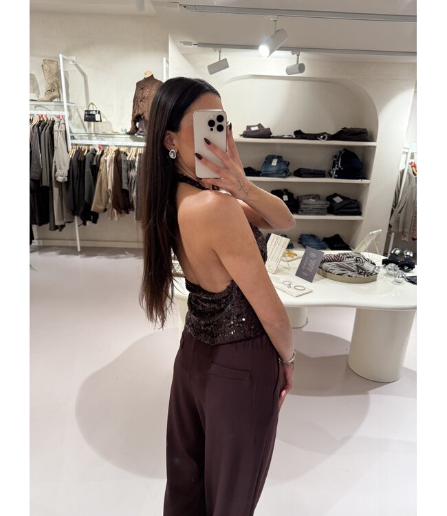 Sparkle Halter Top Brown