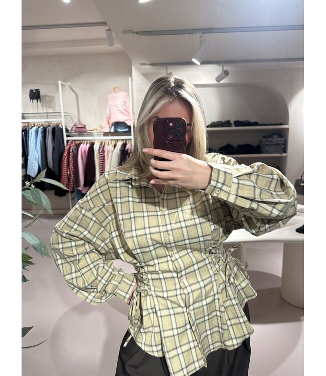 Blouse Getailleerd Check Beige