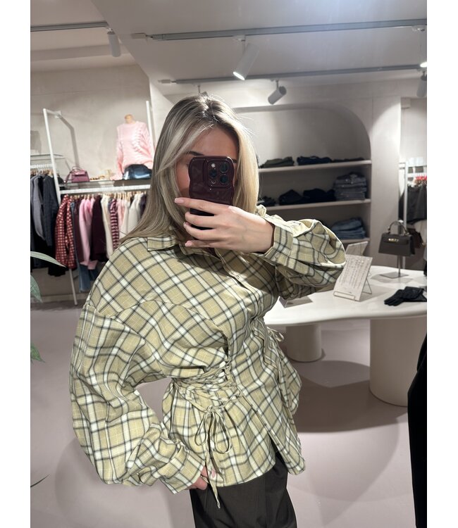 Blouse Getailleerd Check Beige