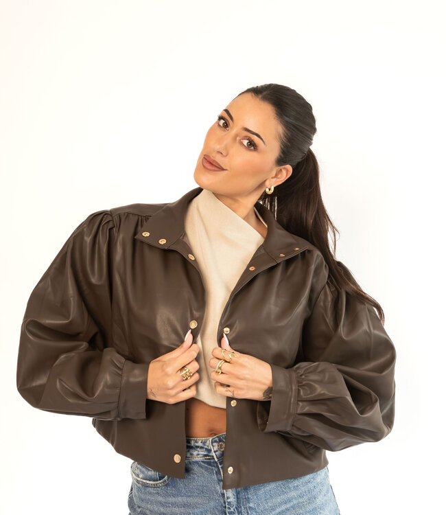 Cropped Leather Chocolate Jacket