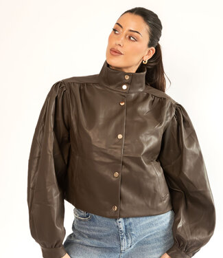 Cropped Leather Chocolate Jacket