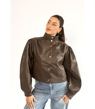Cropped Leather Chocolate Jacket