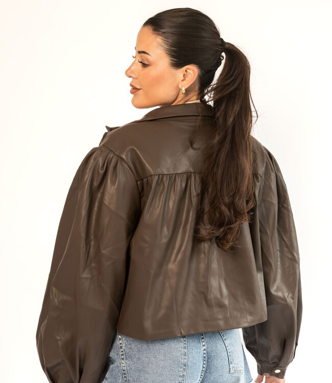 Cropped Leather Chocolate Jacket