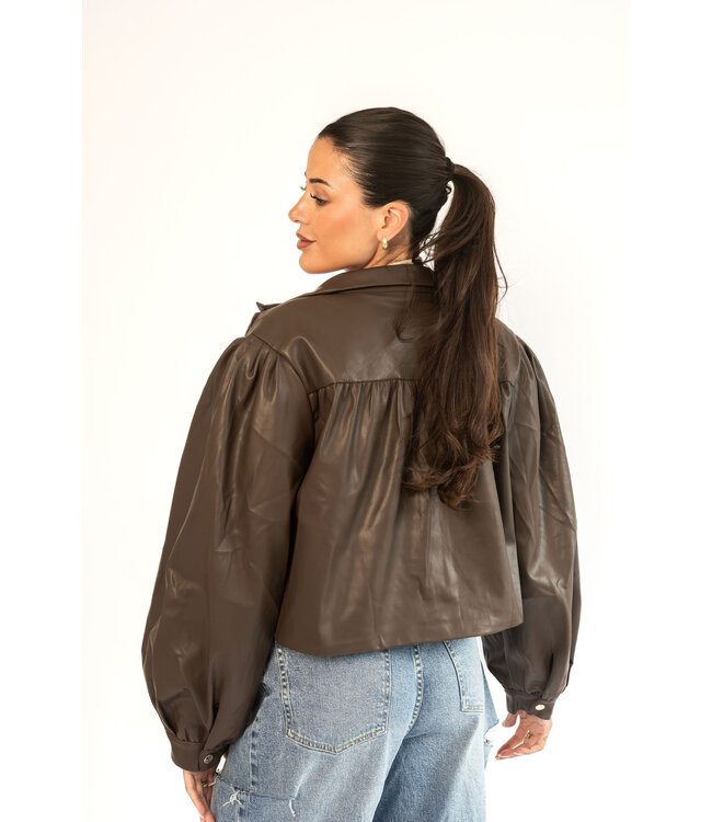 Cropped Leather Chocolate Jacket