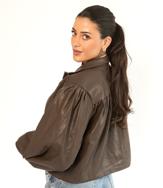 Cropped Leather Chocolate Jacket