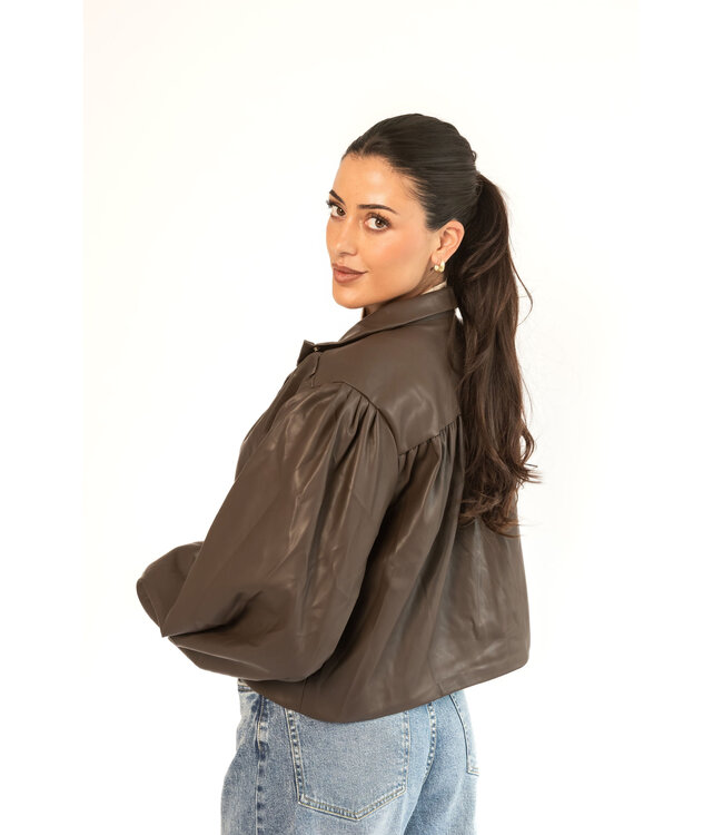Cropped Leather Chocolate Jacket