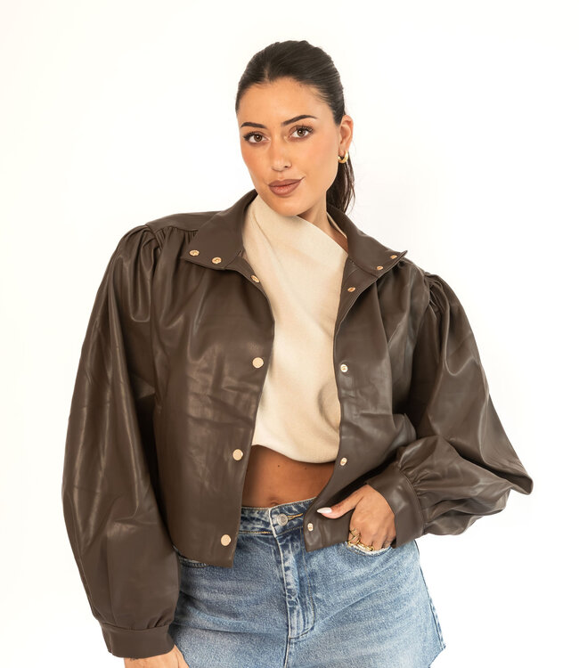 Cropped Leather Chocolate Jacket