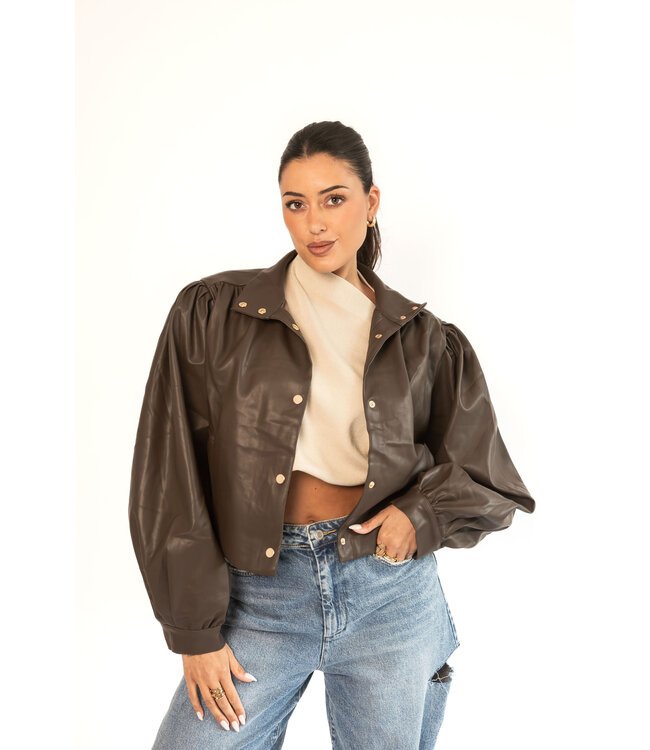 Cropped Leather Chocolate Jacket