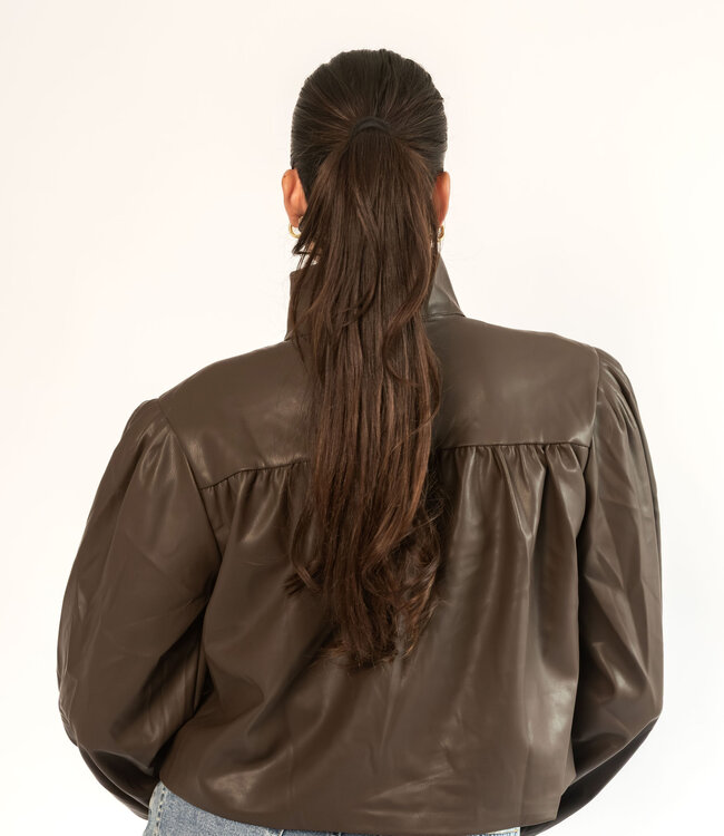 Cropped Leather Chocolate Jacket