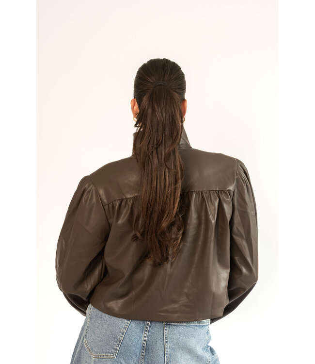 Cropped Leather Chocolate Jacket