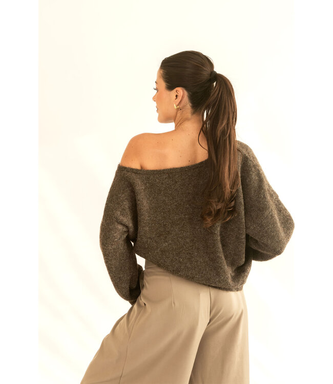 One Shoulder Trui Taupe