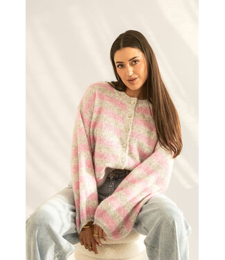 Striped Cardigan Pink Grey
