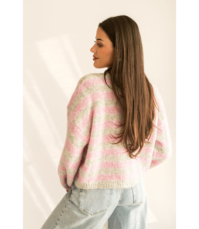 Striped Cardigan Pink Grey