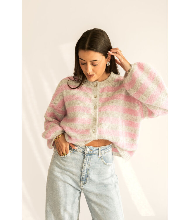 Striped Cardigan Pink Grey