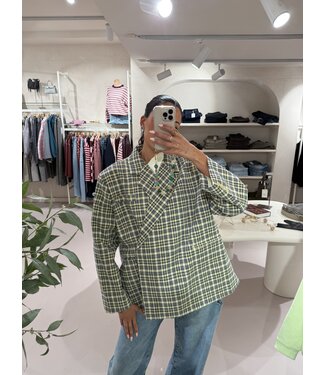 Ambika Oversized Blazer Vanilla Navy Plaid