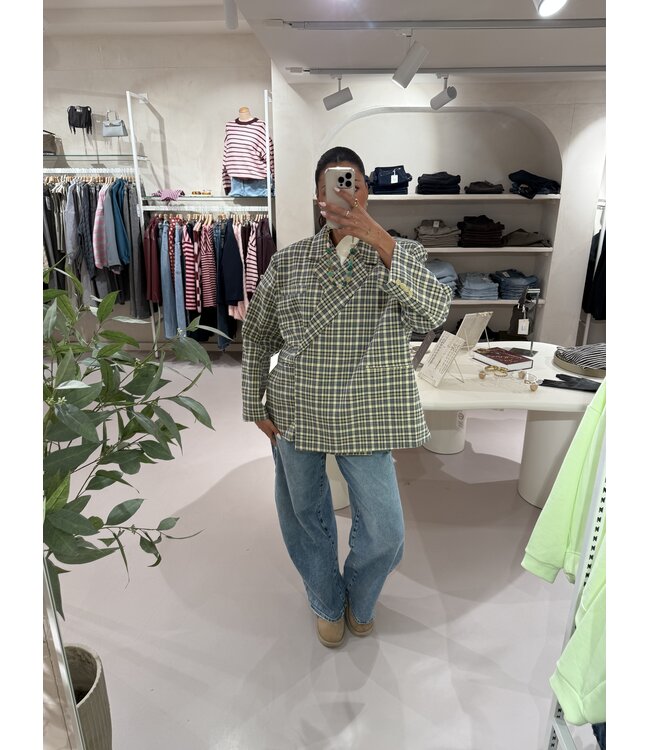 Ambika Oversized Blazer Vanilla Navy Plaid