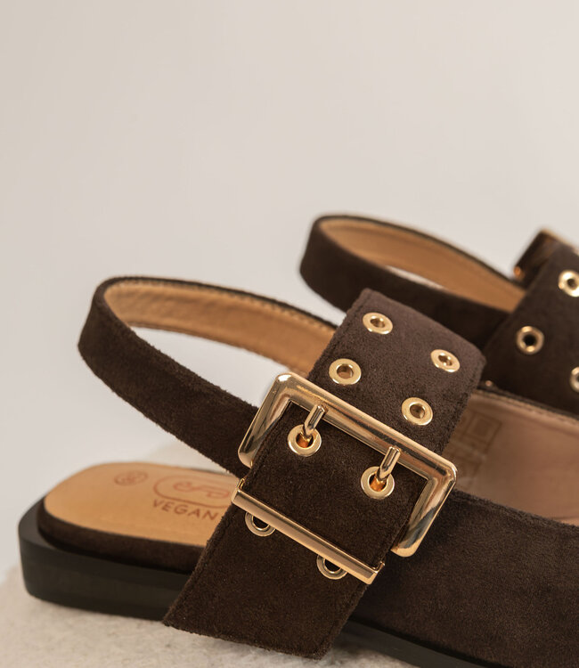 The Suede Buckle Flats Brown