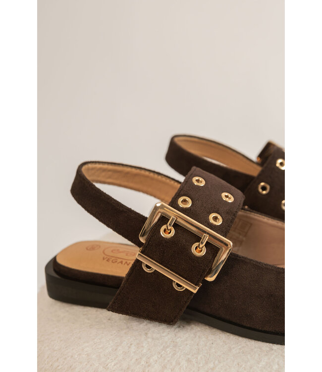 The Suede Buckle Flats Brown