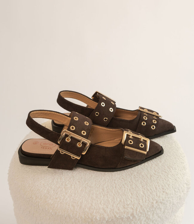 The Suede Buckle Flats Brown