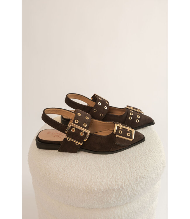 The Suede Buckle Flats Brown