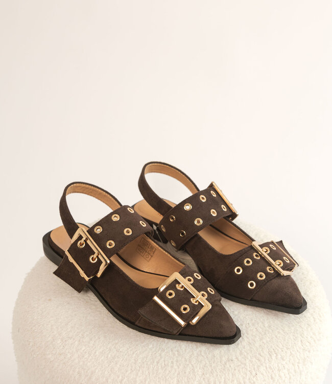 The Suede Buckle Flats Brown