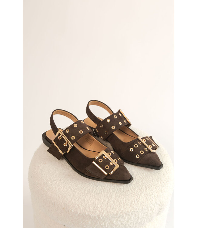 The Suede Buckle Flats Brown